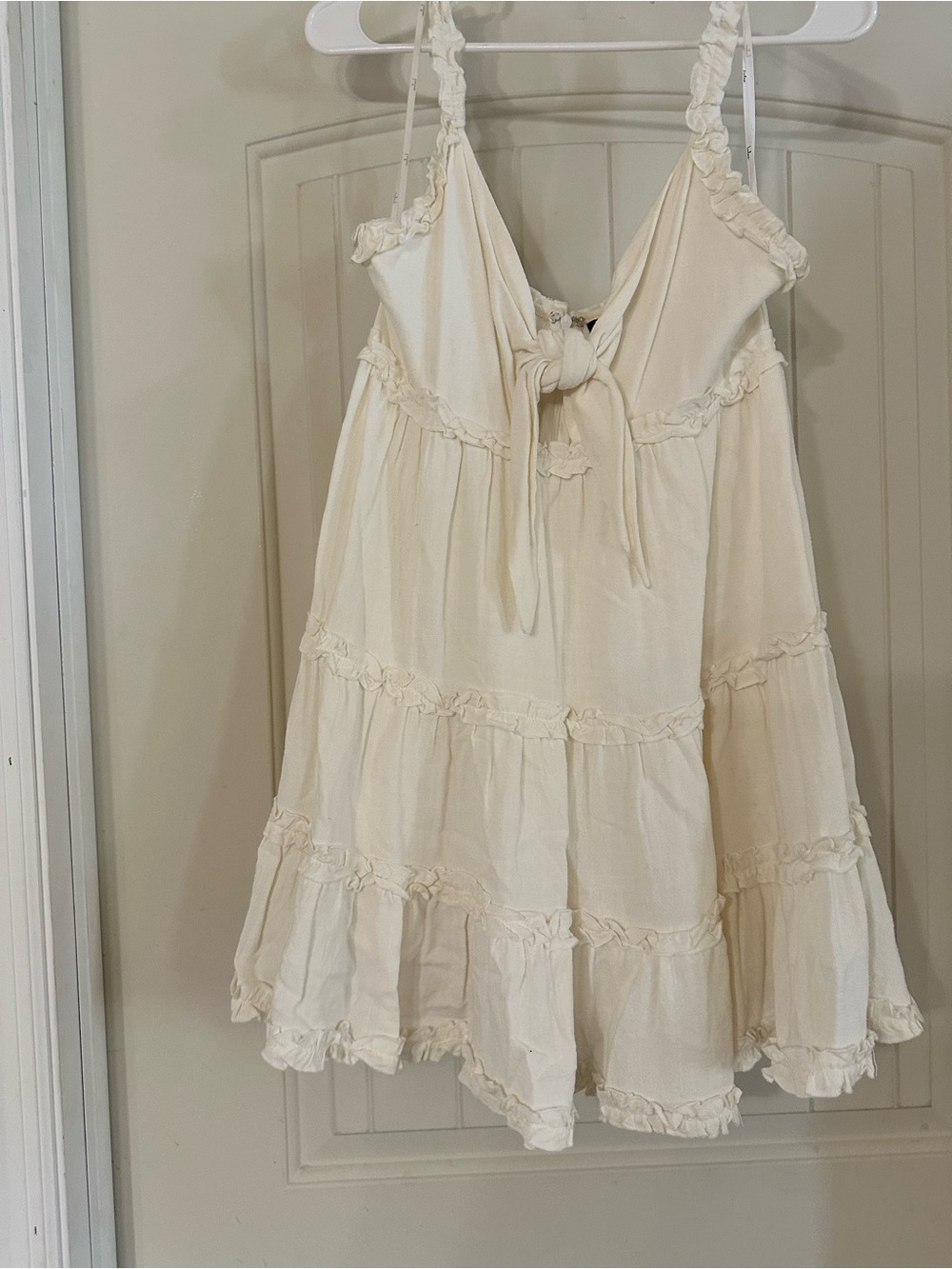 Lulu's Cream Ruffled Tie-Front Mini Dress